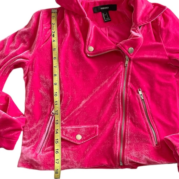 Forever 21 Hot Pink Velour Moto Jacket Sz S - Picture 3 of 12